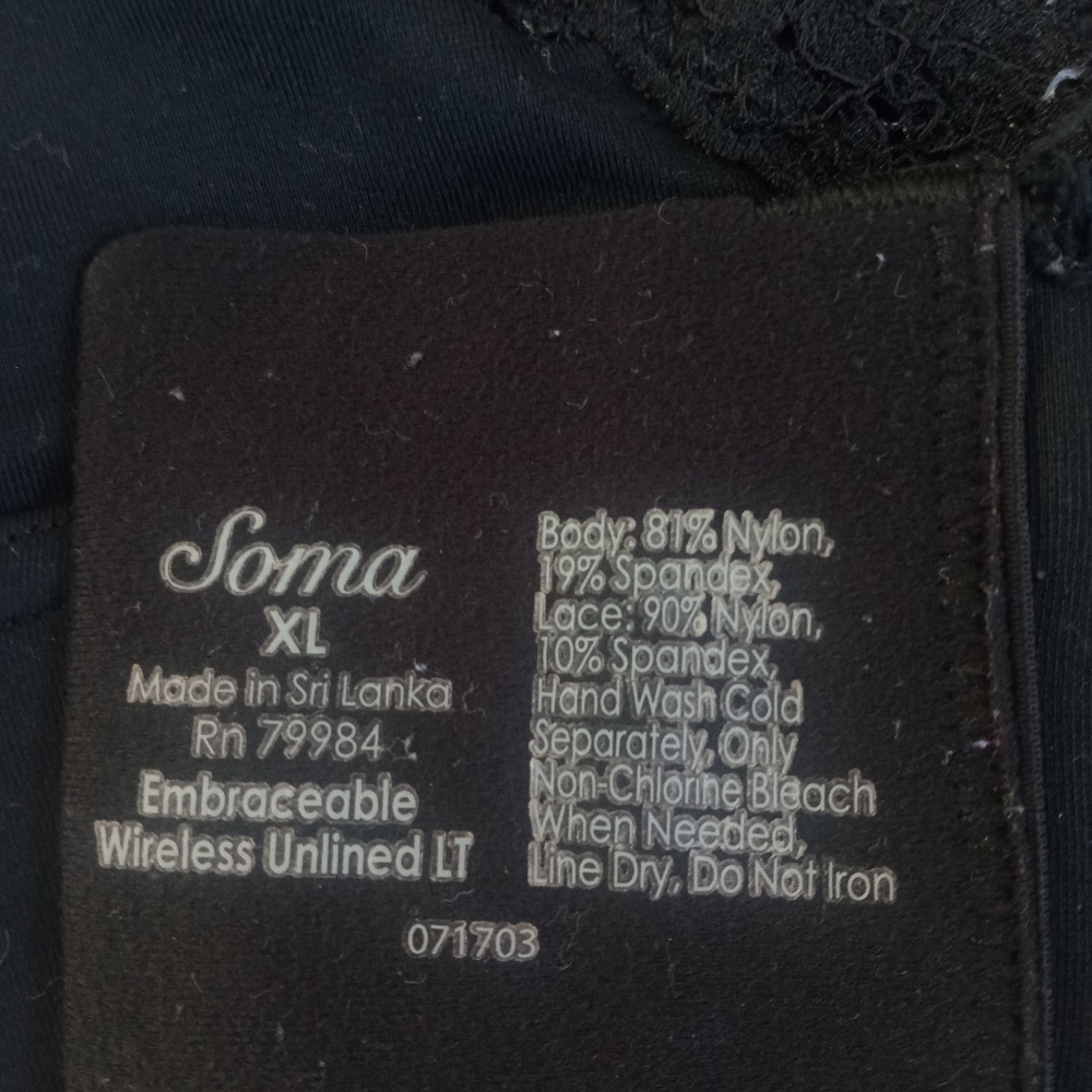 SOMA Embraceable Full Coverage Wireless Bra In Black | XL - Picture 5 of 5